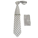 Men's Stacy Adams Tie and Hankie Set Woven Silky Satin #SAT124 White Polka Dot