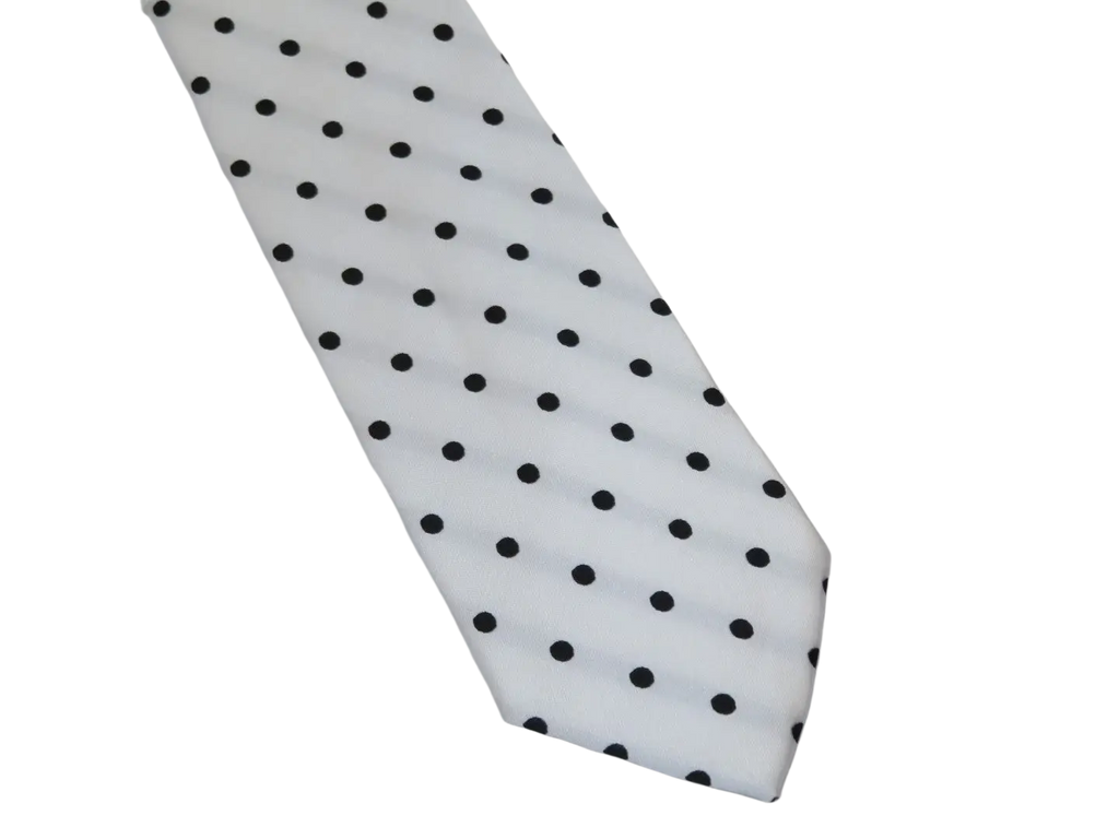 Men's Stacy Adams Tie and Hankie Set Woven Silky Satin #SAT124 White Polka Dot