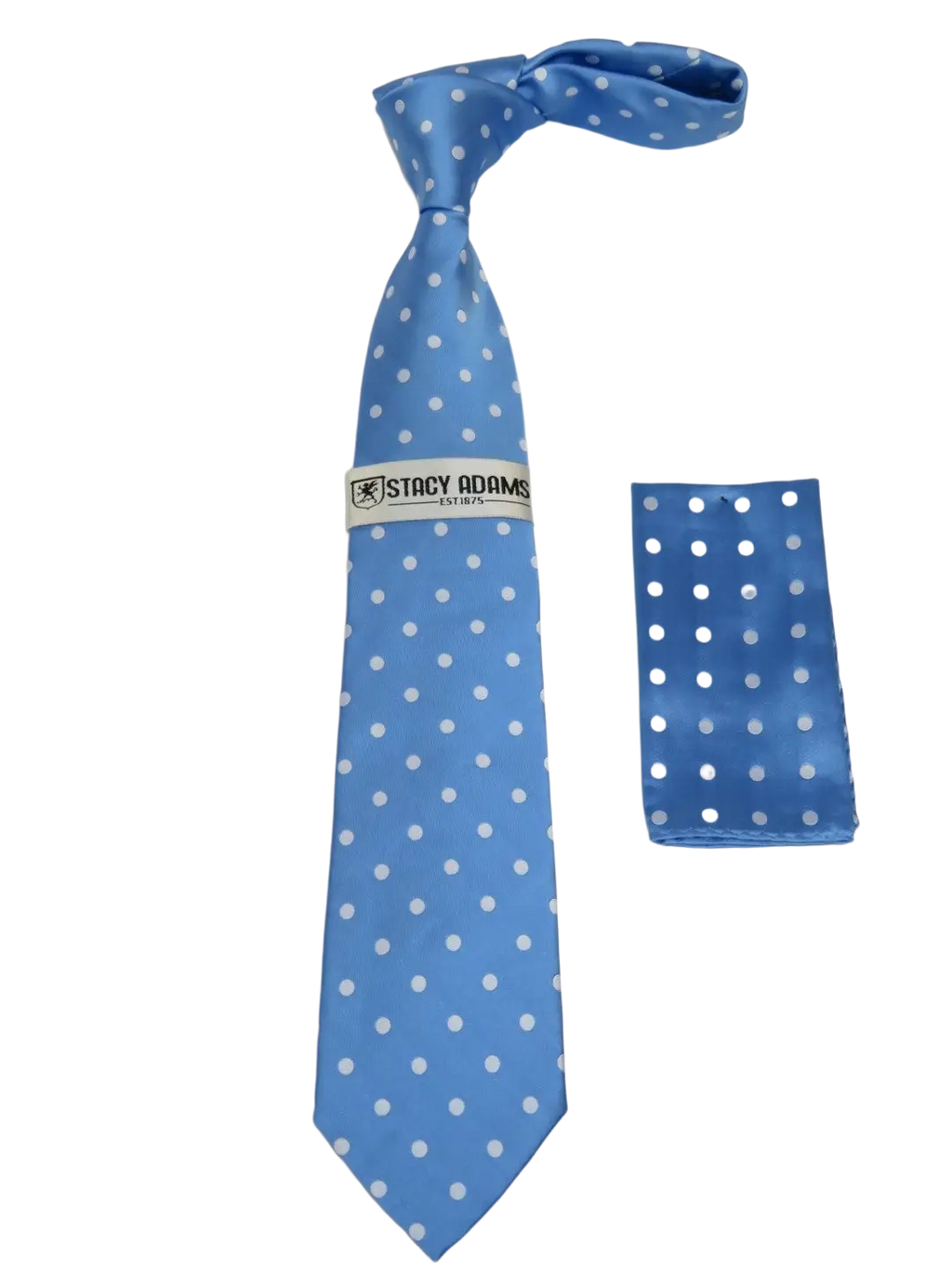 Men's Stacy Adams Tie and Hankie Set Woven Silky Satin #SAT125 Blue Polka Dot