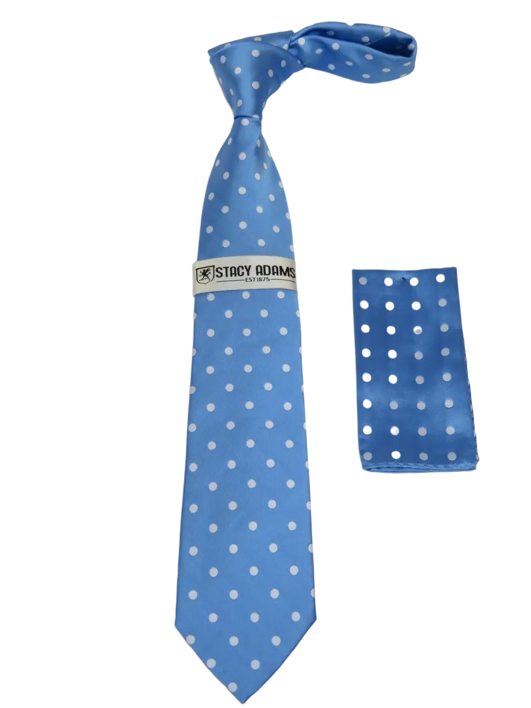 Men's Stacy Adams Tie and Hankie Set Woven Silky Satin #SAT125 Blue Polka Dot