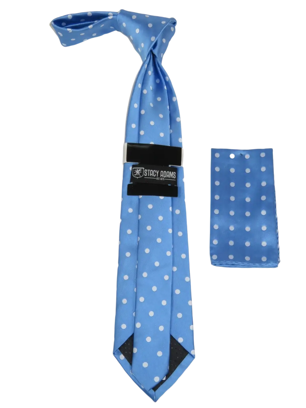 Men's Stacy Adams Tie and Hankie Set Woven Silky Satin #SAT125 Blue Polka Dot