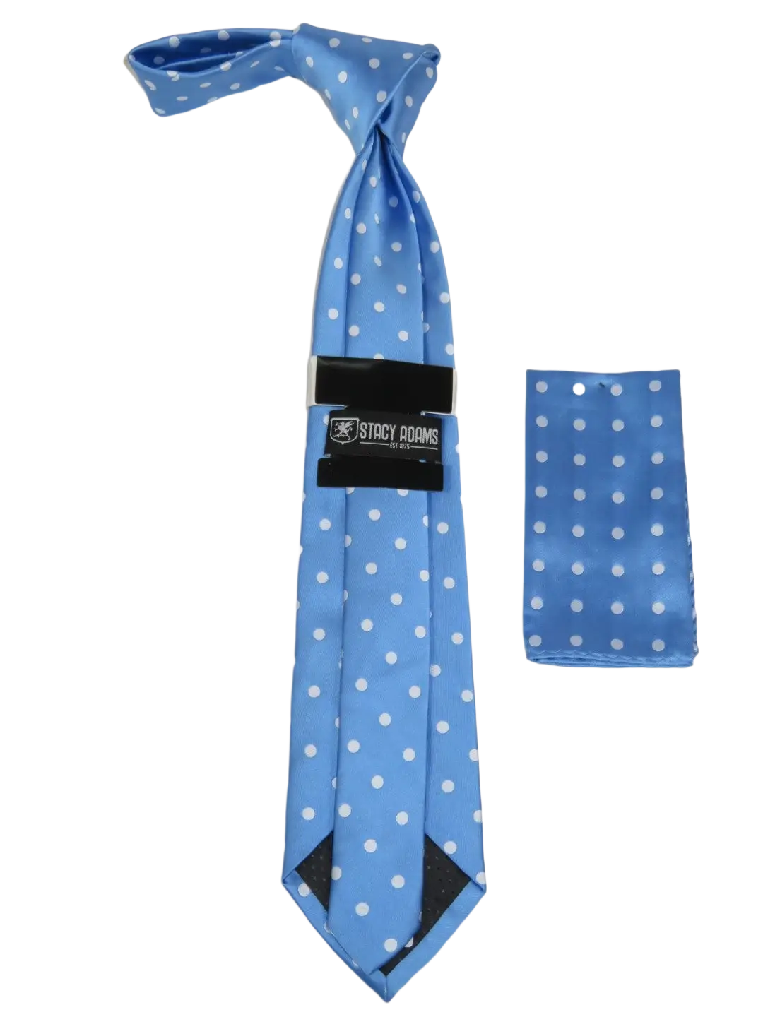 Men's Stacy Adams Tie and Hankie Set Woven Silky Satin #SAT125 Blue Polka Dot