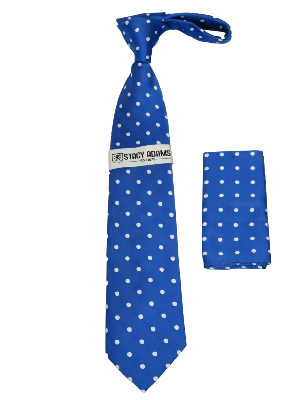 Men's Stacy Adams Tie and Hankie Set Woven Silky Satin #SAT127 Royal Polka Dot
