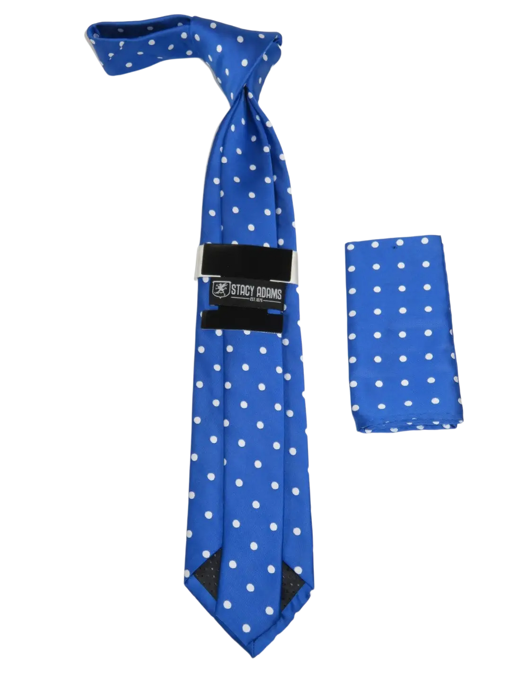 Men's Stacy Adams Tie and Hankie Set Woven Silky Satin #SAT127 Royal Polka Dot