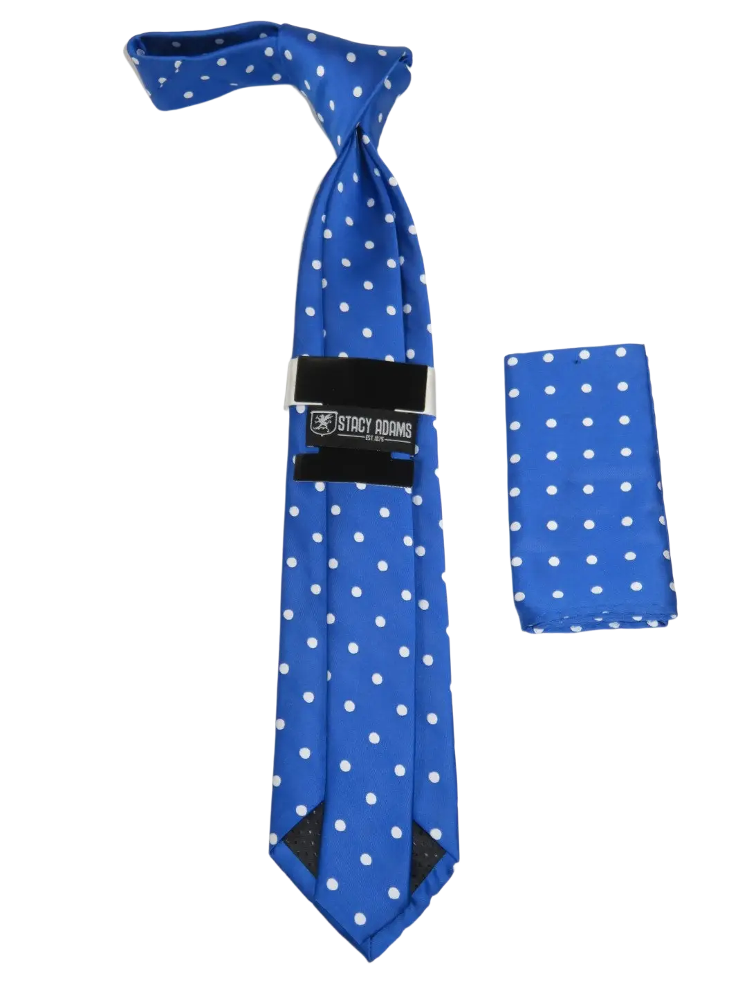 Men's Stacy Adams Tie and Hankie Set Woven Silky Satin #SAT127 Royal Polka Dot