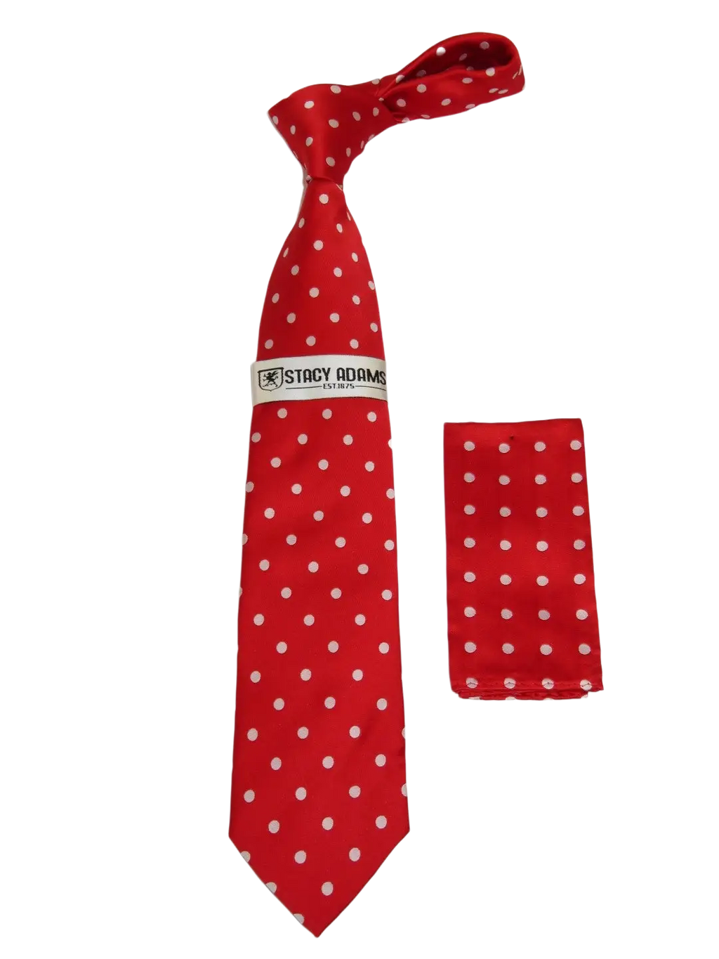 Men's Stacy Adams Tie and Hankie Set Woven Silky Satin #SAT128 Red Polka Dot