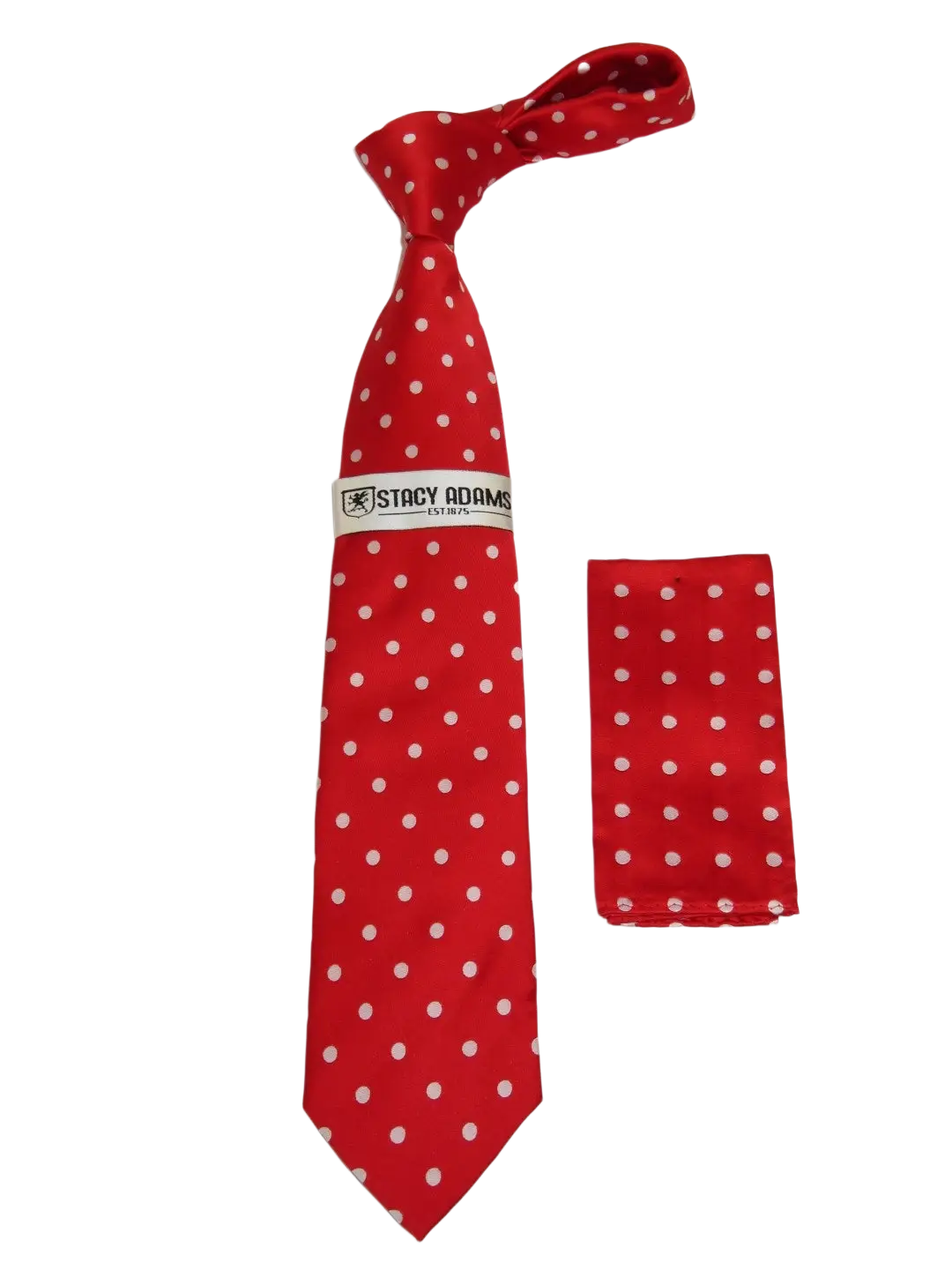 Men's Stacy Adams Tie and Hankie Set Woven Silky Satin #SAT128 Red Polka Dot