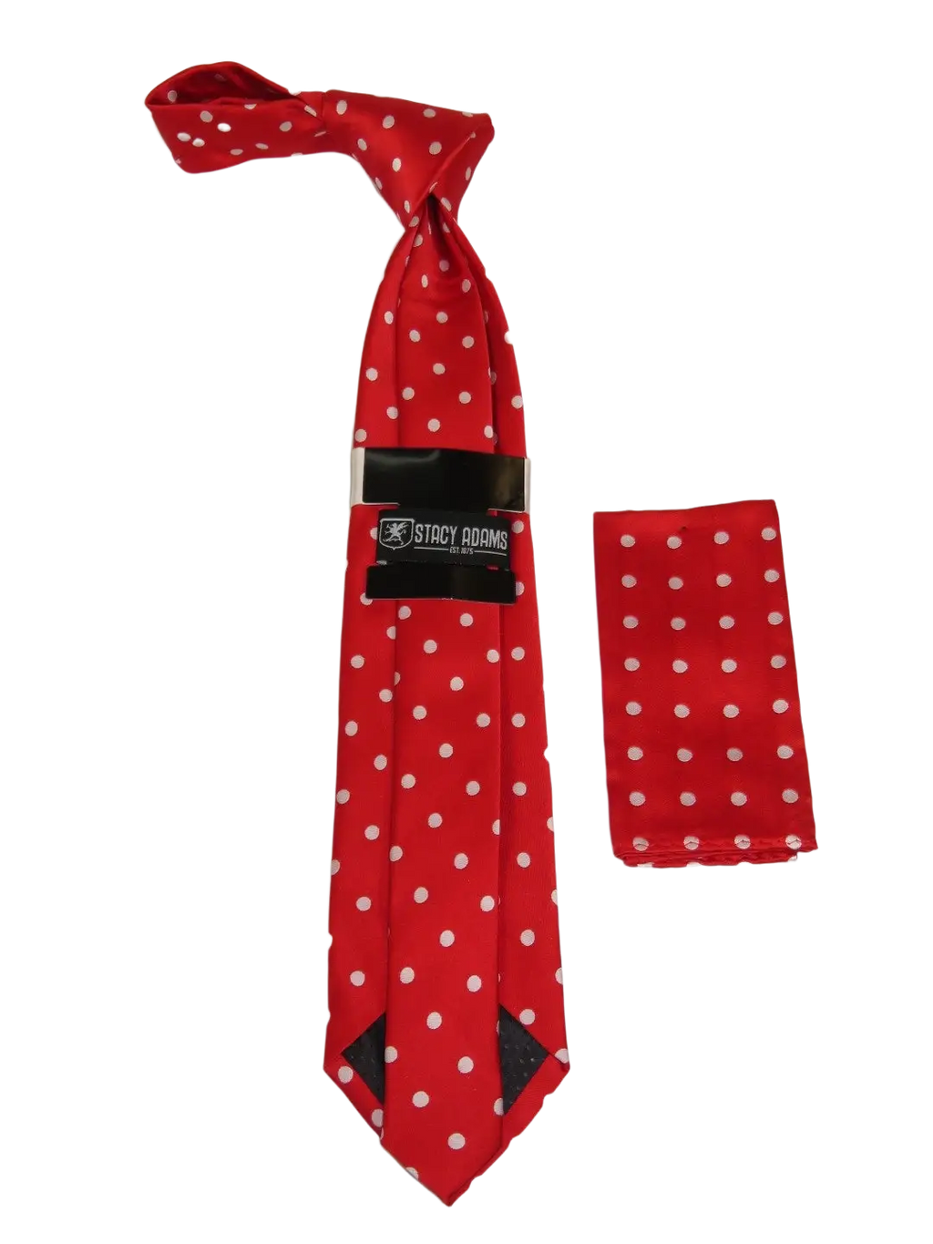 Men's Stacy Adams Tie and Hankie Set Woven Silky Satin #SAT128 Red Polka Dot