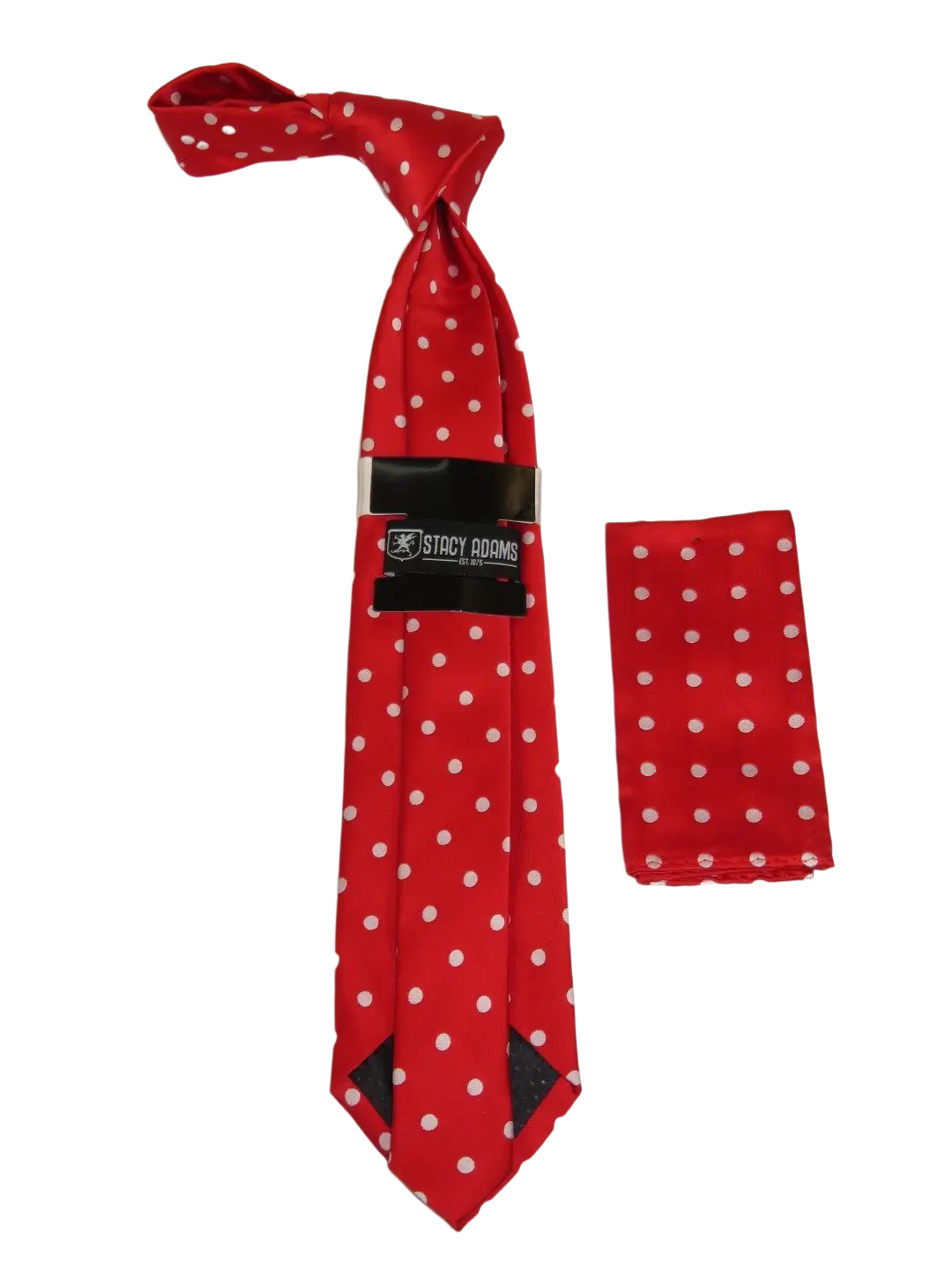 Men's Stacy Adams Tie and Hankie Set Woven Silky Satin #SAT128 Red Polka Dot