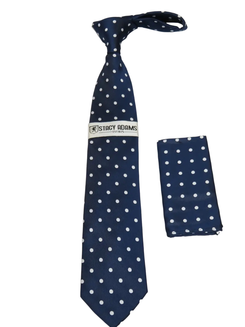 Men's Stacy Adams Tie and Hankie Set Woven Silky Satin #SAT130 Navy Polka Dot