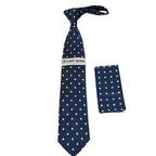 Men's Stacy Adams Tie and Hankie Set Woven Silky Satin #SAT130 Navy Polka Dot