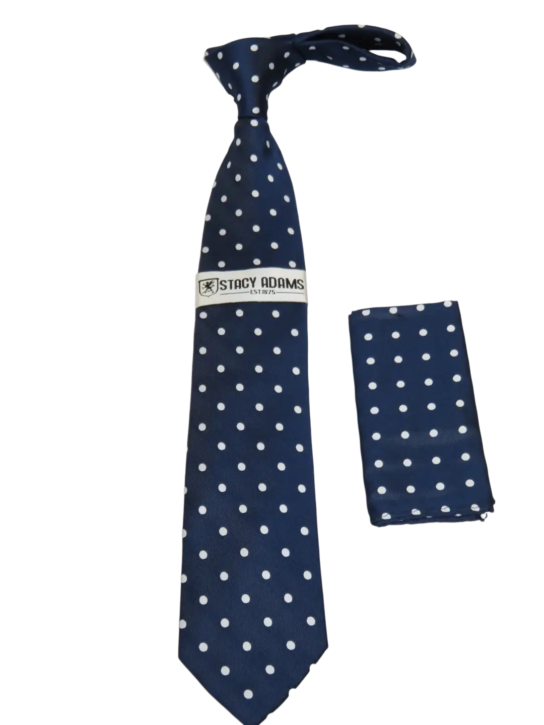 Men's Stacy Adams Tie and Hankie Set Woven Silky Satin #SAT130 Navy Polka Dot