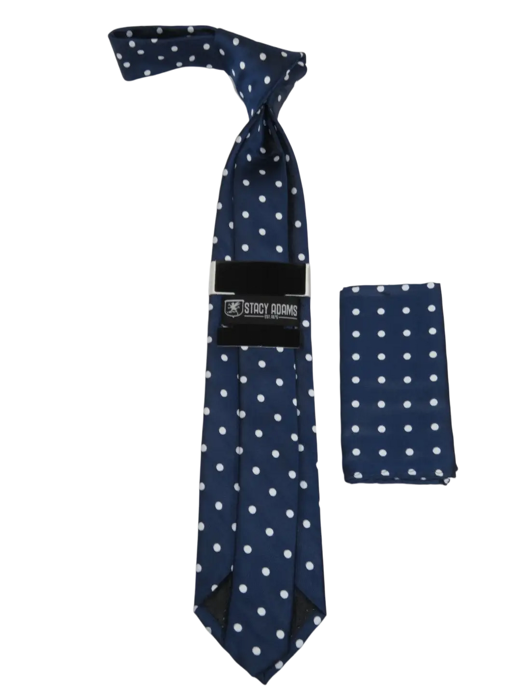 Men's Stacy Adams Tie and Hankie Set Woven Silky Satin #SAT130 Navy Polka Dot