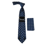 Men's Stacy Adams Tie and Hankie Set Woven Silky Satin #SAT130 Navy Polka Dot