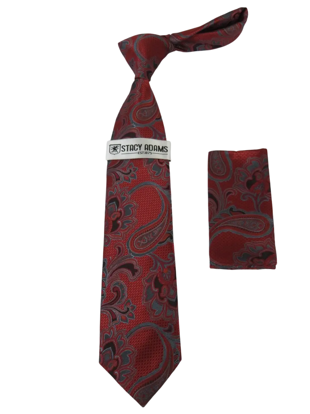 Men's Stacy Adams Tie and Hankie Set Fancy Woven Silky Satin #SAT131 Red