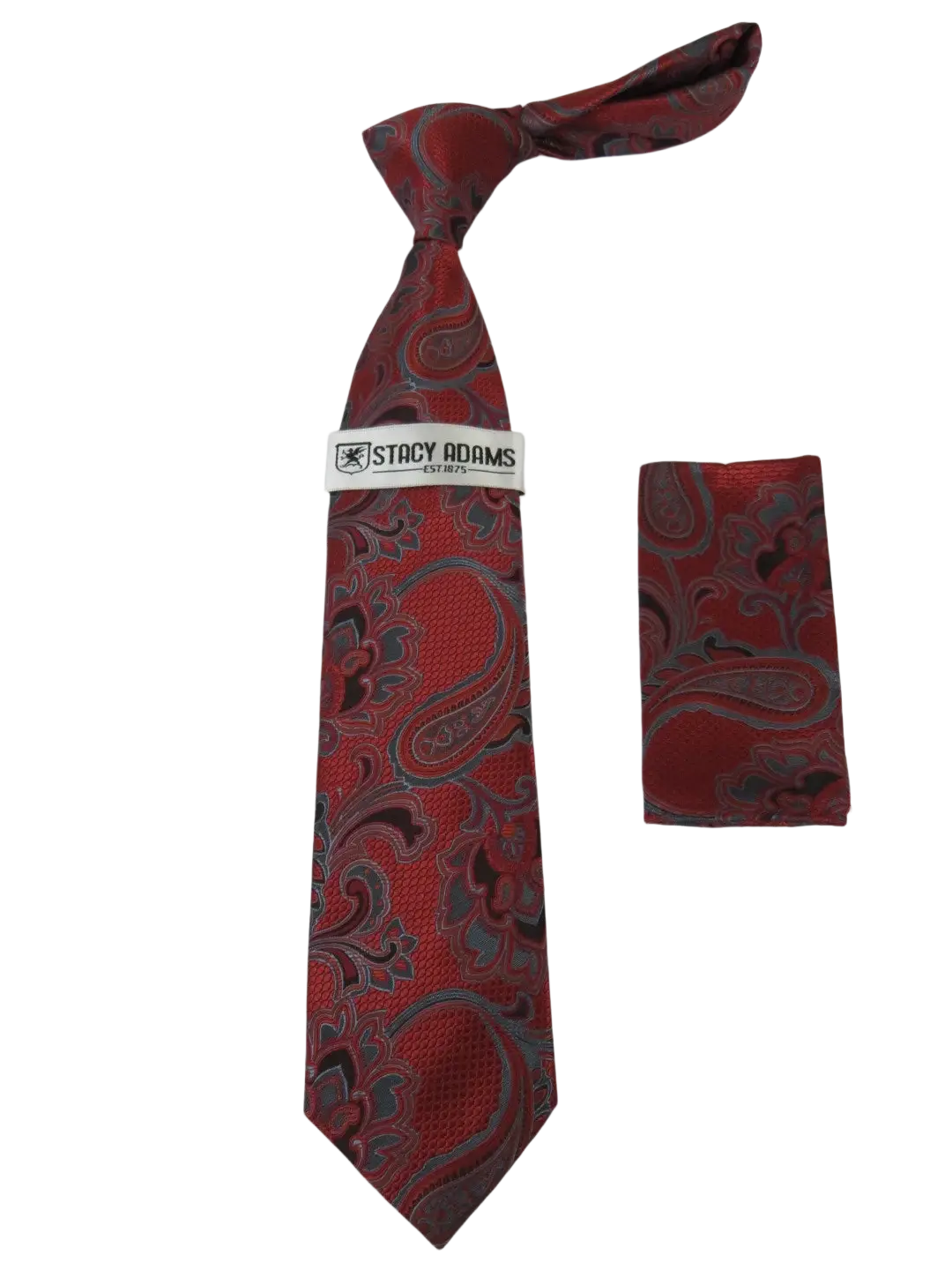 Men's Stacy Adams Tie and Hankie Set Fancy Woven Silky Satin #SAT131 Red
