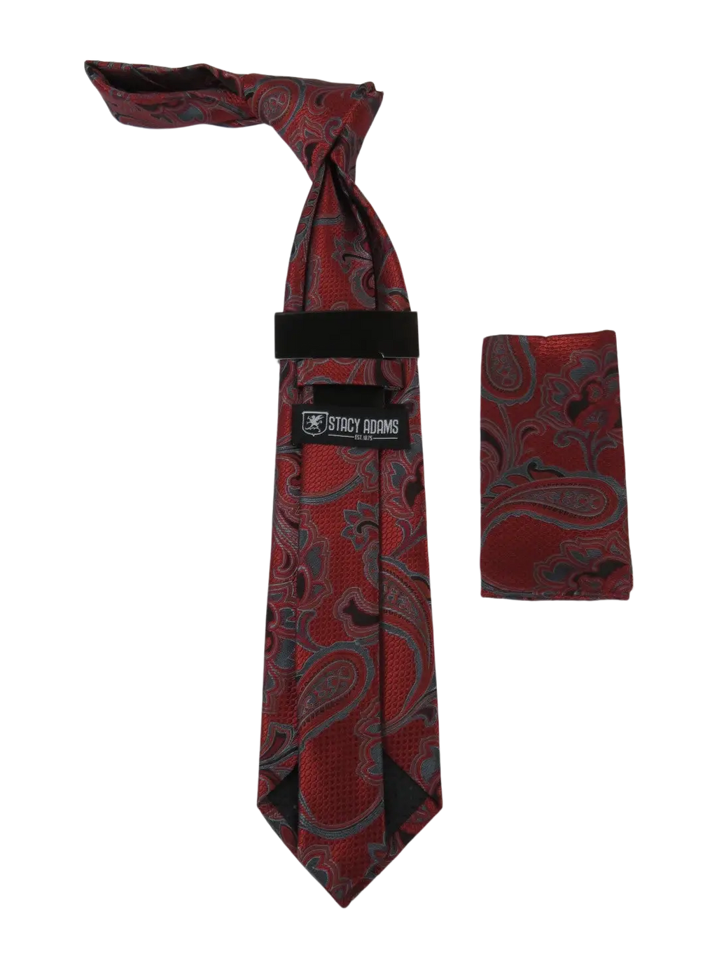 Men's Stacy Adams Tie and Hankie Set Fancy Woven Silky Satin #SAT131 Red