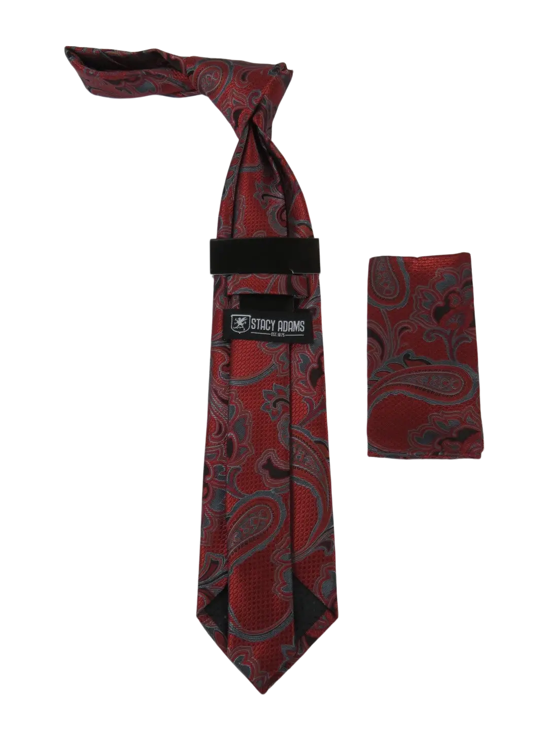 Men's Stacy Adams Tie and Hankie Set Fancy Woven Silky Satin #SAT131 Red