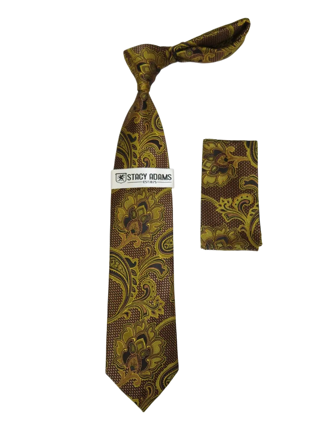 Men's Stacy Adams Tie and Hankie Set Fancy Woven Silky Satin #SAT132 Gold