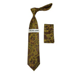 Men's Stacy Adams Tie and Hankie Set Fancy Woven Silky Satin #SAT132 Gold