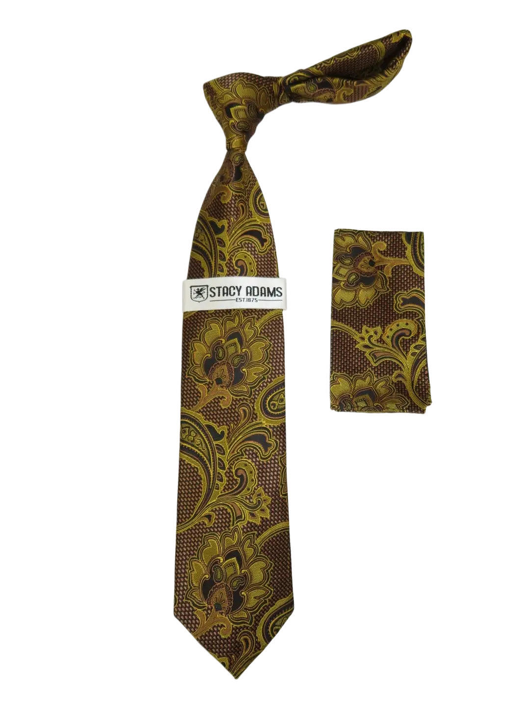 Men's Stacy Adams Tie and Hankie Set Fancy Woven Silky Satin #SAT132 Gold