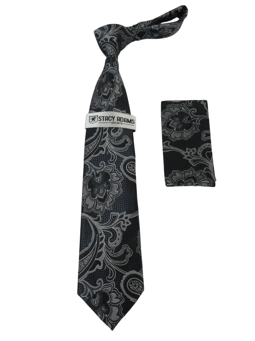 Men's Stacy Adams Tie and Hankie Set Fancy Woven Silky Satin #SAT133