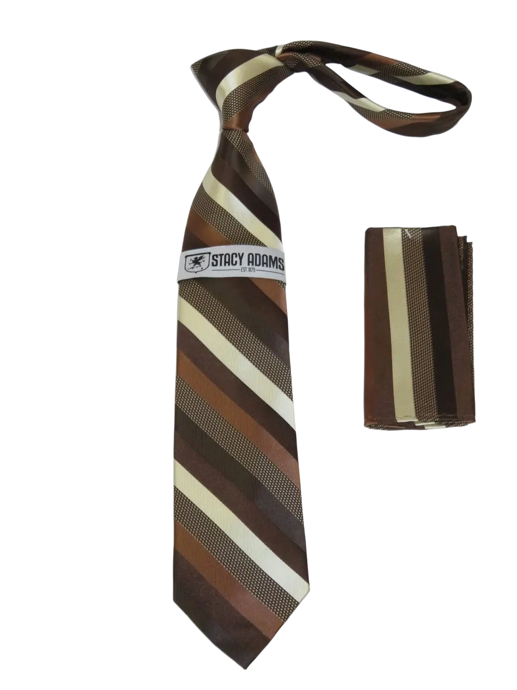 Men's Stacy Adams Tie and Hankie Set Fancy Woven Silky Satin #SAT135 Brown