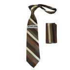 Men's Stacy Adams Tie and Hankie Set Fancy Woven Silky Satin #SAT135 Brown