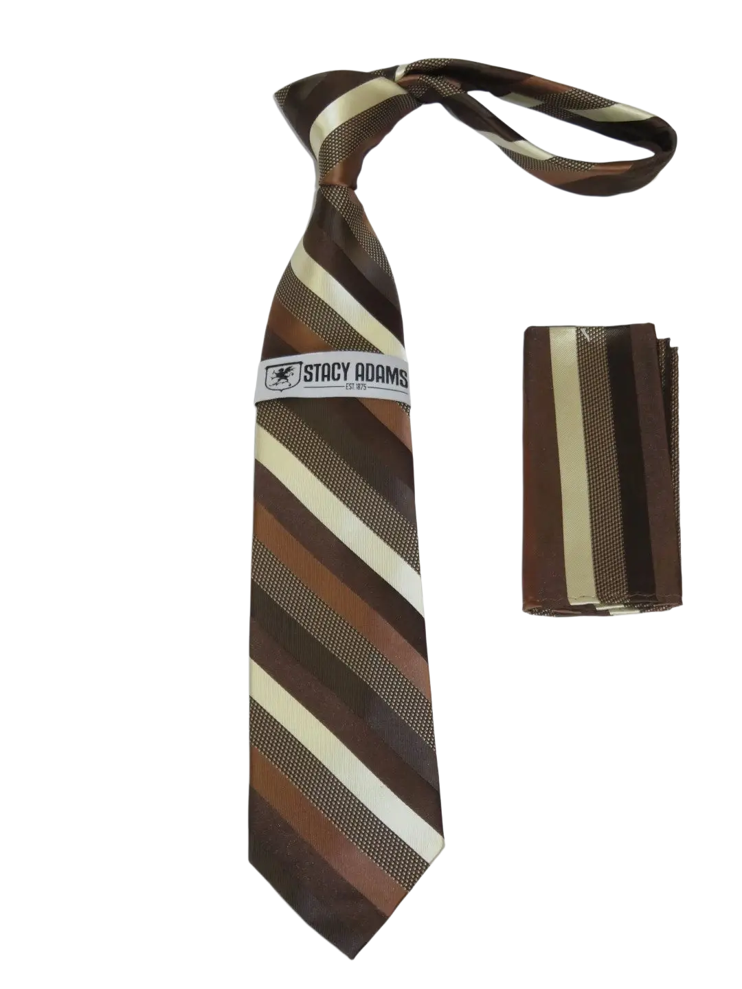 Men's Stacy Adams Tie and Hankie Set Fancy Woven Silky Satin #SAT135 Brown