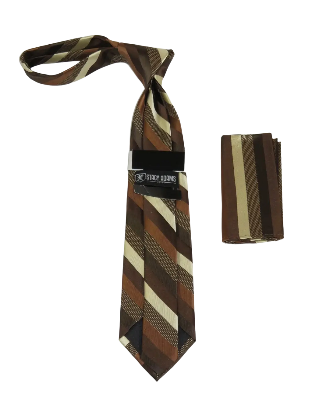 Men's Stacy Adams Tie and Hankie Set Fancy Woven Silky Satin #SAT135 Brown