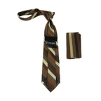 Men's Stacy Adams Tie and Hankie Set Fancy Woven Silky Satin #SAT135 Brown