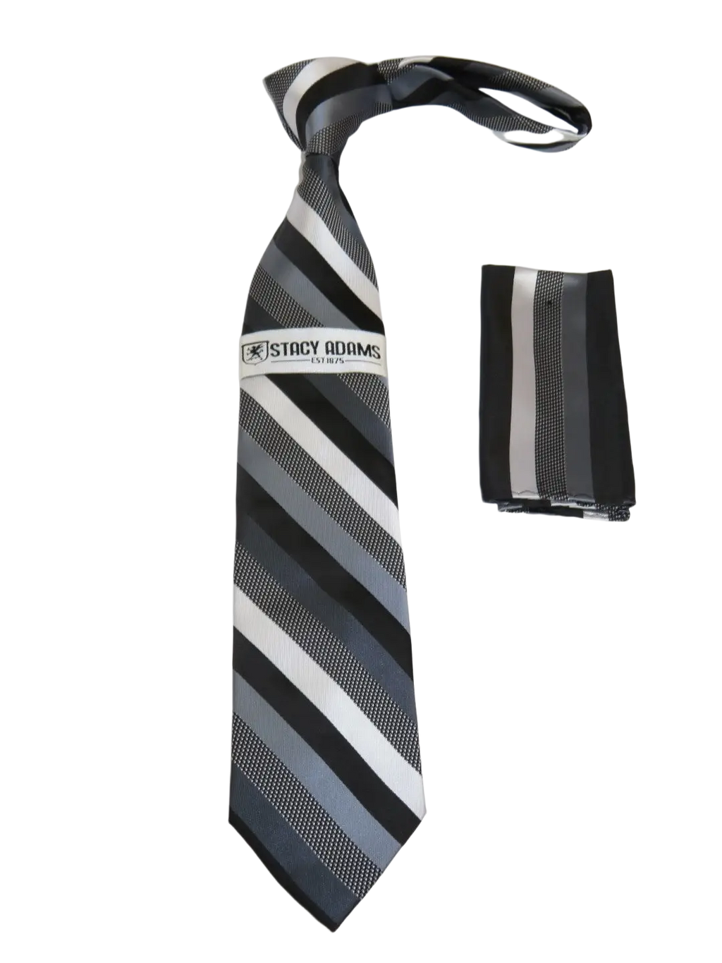 Men's Stacy Adams Tie and Hankie Set Fancy Woven Silky Satin #SAT136 Gray