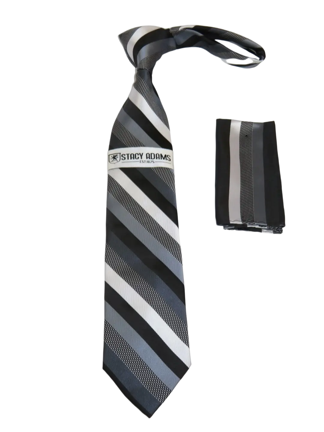Men's Stacy Adams Tie and Hankie Set Fancy Woven Silky Satin #SAT136 Gray