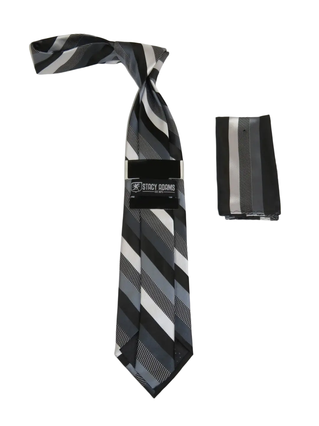 Men's Stacy Adams Tie and Hankie Set Fancy Woven Silky Satin #SAT136 Gray