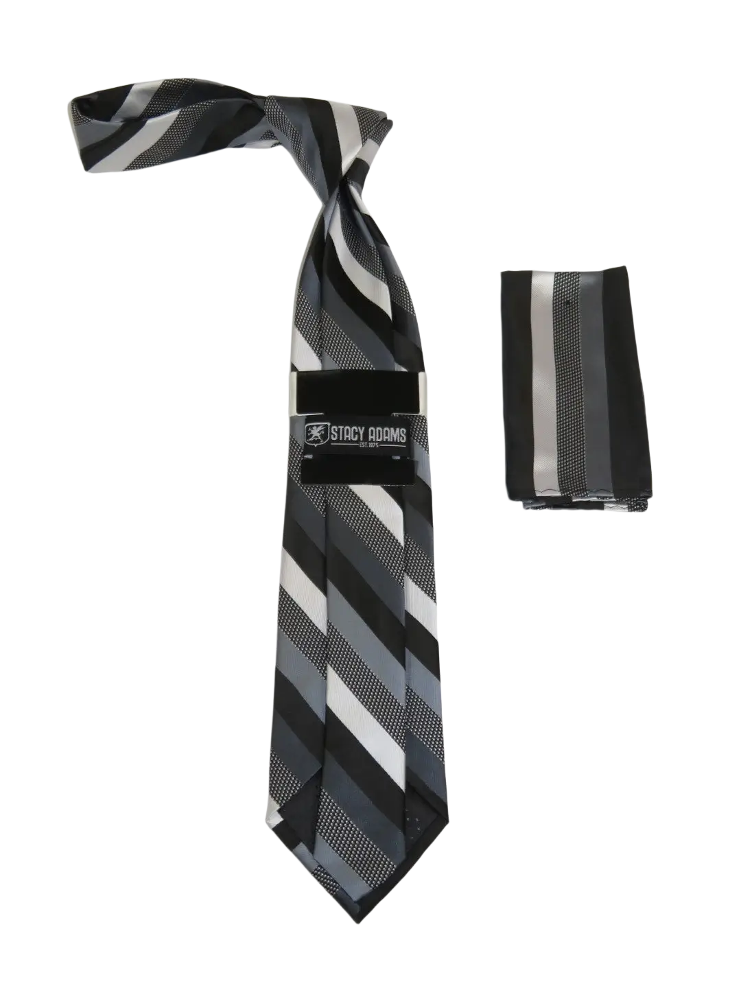 Men's Stacy Adams Tie and Hankie Set Fancy Woven Silky Satin #SAT136 Gray