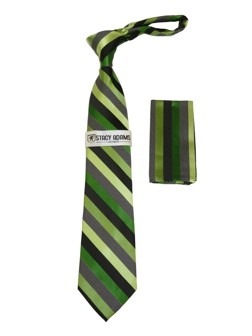 Men's Stacy Adams Tie and Hankie Set Fancy Woven Silky Satin #SAT50 Green