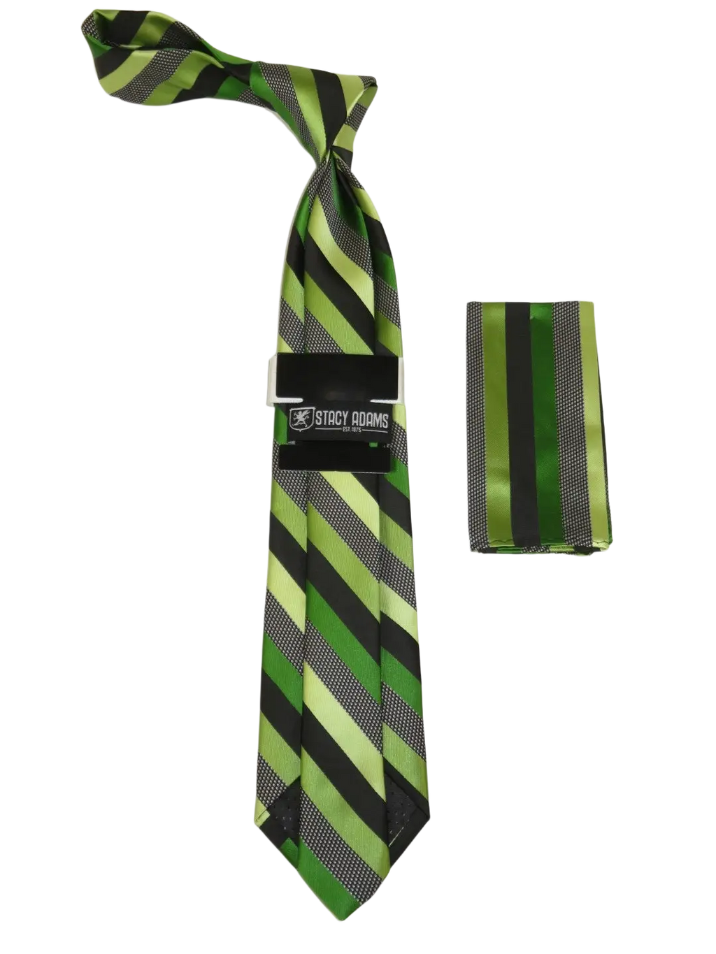 Men's Stacy Adams Tie and Hankie Set Fancy Woven Silky Satin #SAT50 Green
