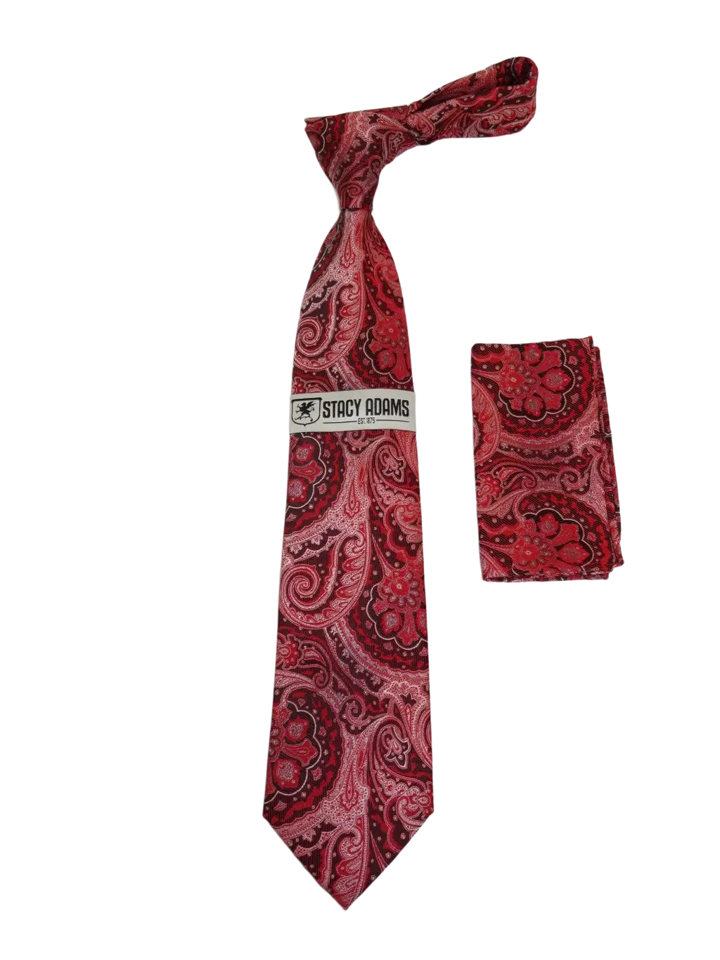 Men's Stacy Adams Tie and Hankie Set Fancy Woven Silky Satin #SAT52 Red