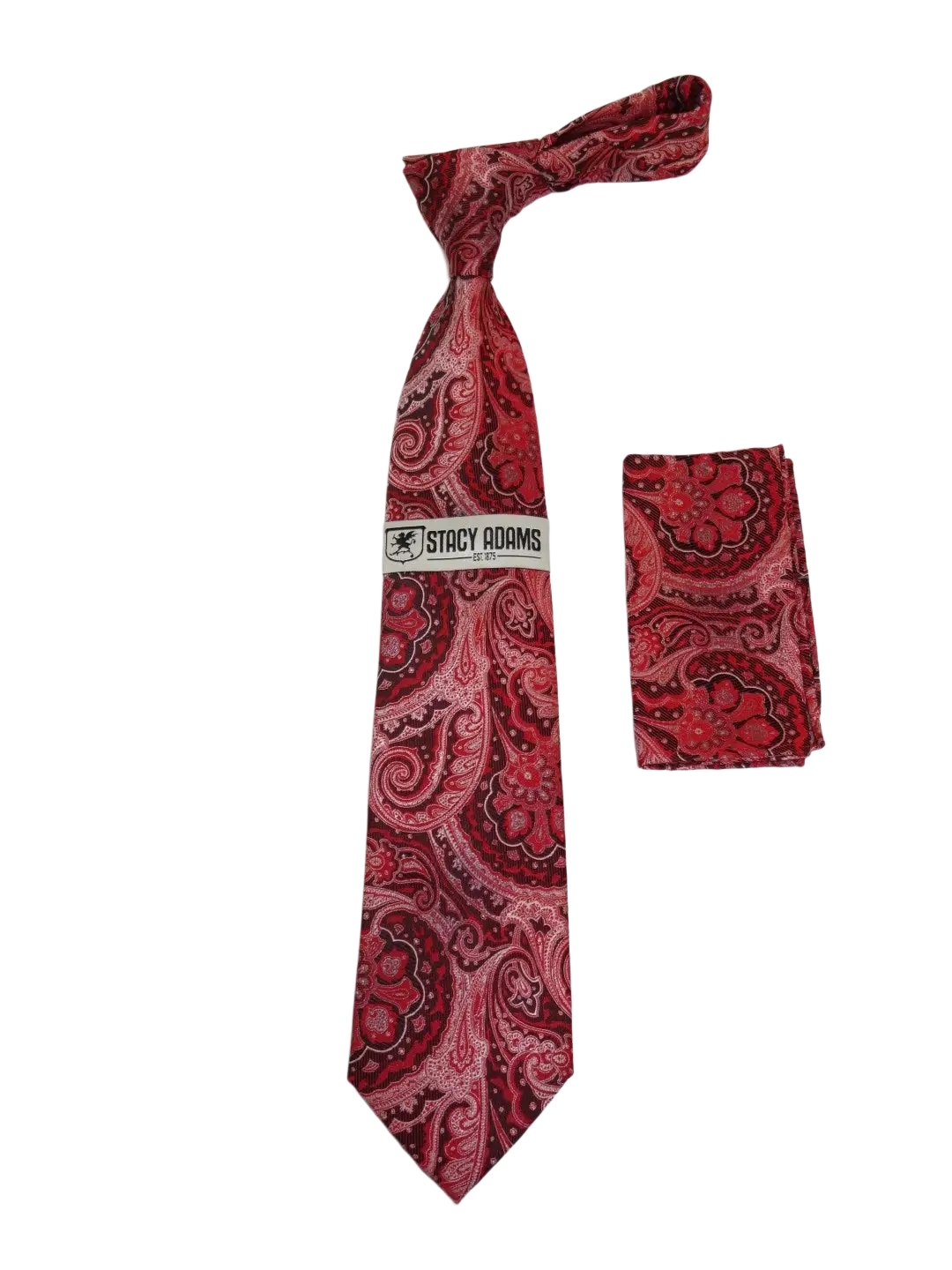 Men's Stacy Adams Tie and Hankie Set Fancy Woven Silky Satin #SAT52 Red