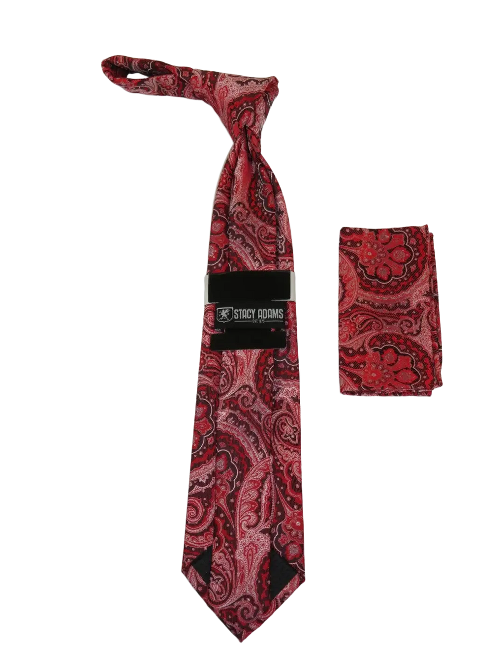 Men's Stacy Adams Tie and Hankie Set Fancy Woven Silky Satin #SAT52 Red