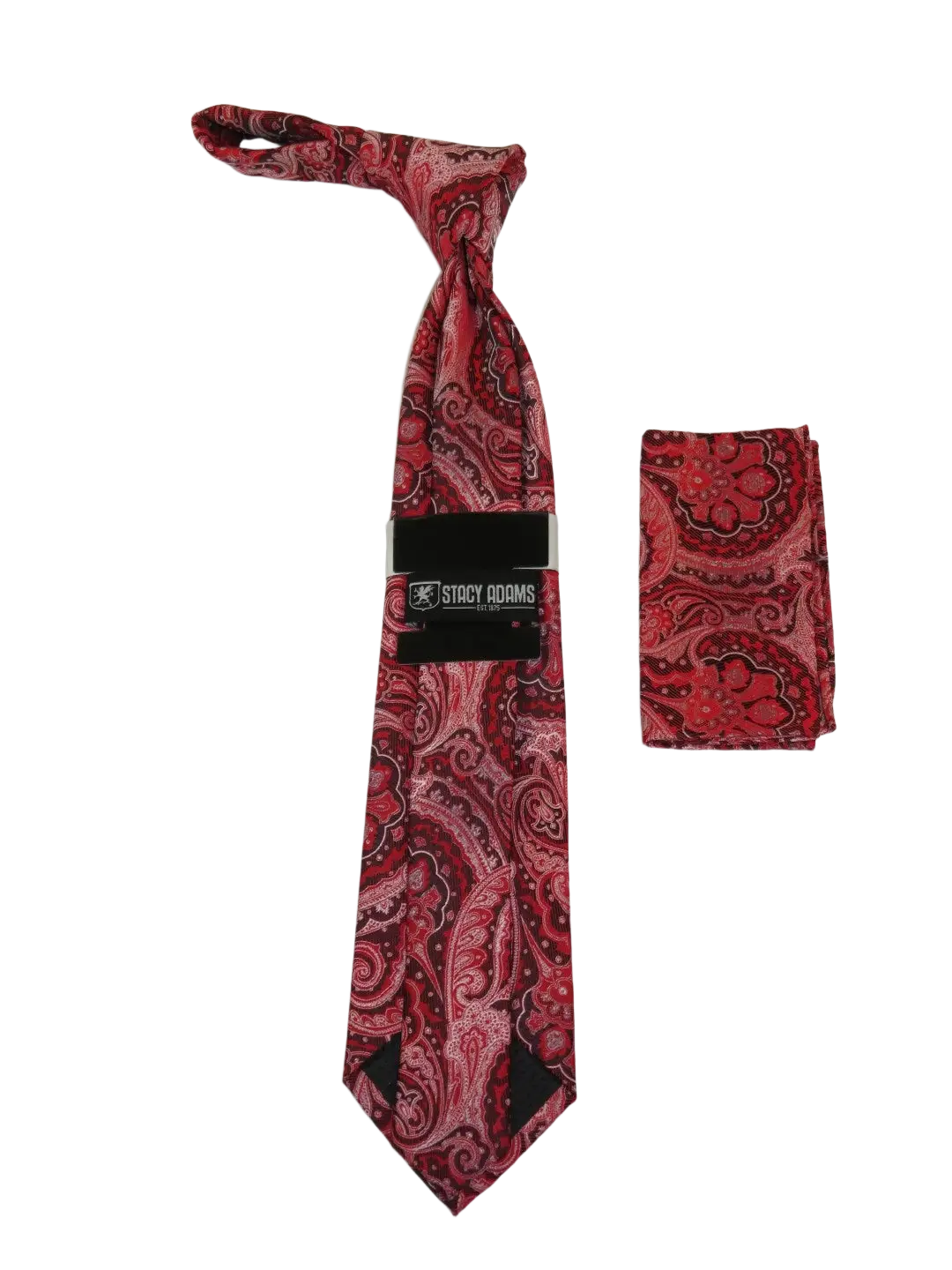 Men's Stacy Adams Tie and Hankie Set Fancy Woven Silky Satin #SAT52 Red