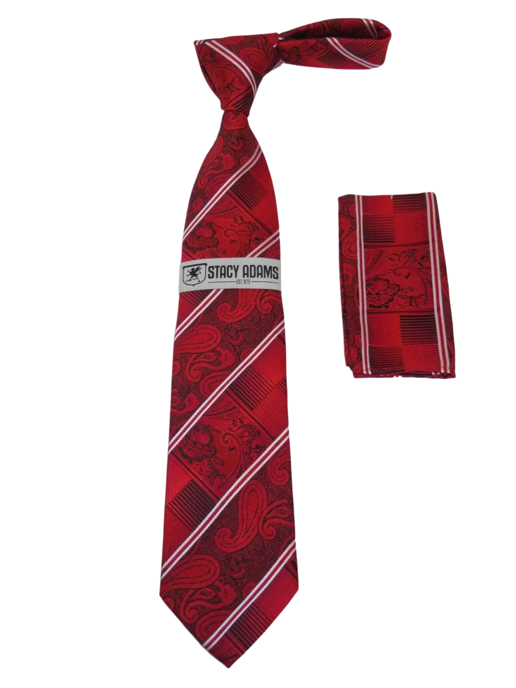 Men's Stacy Adams Tie and Hankie Set Fancy Woven Silky Satin #SAT53 Red