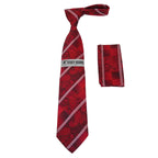 Men's Stacy Adams Tie and Hankie Set Fancy Woven Silky Satin #SAT53 Red