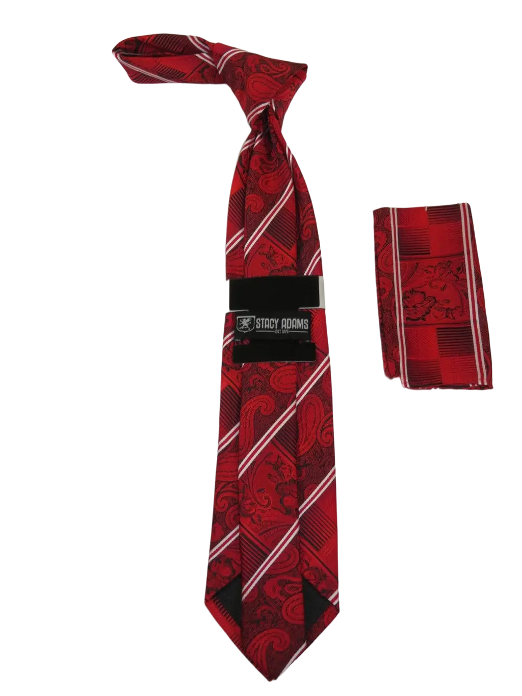 Men's Stacy Adams Tie and Hankie Set Fancy Woven Silky Satin #SAT53 Red