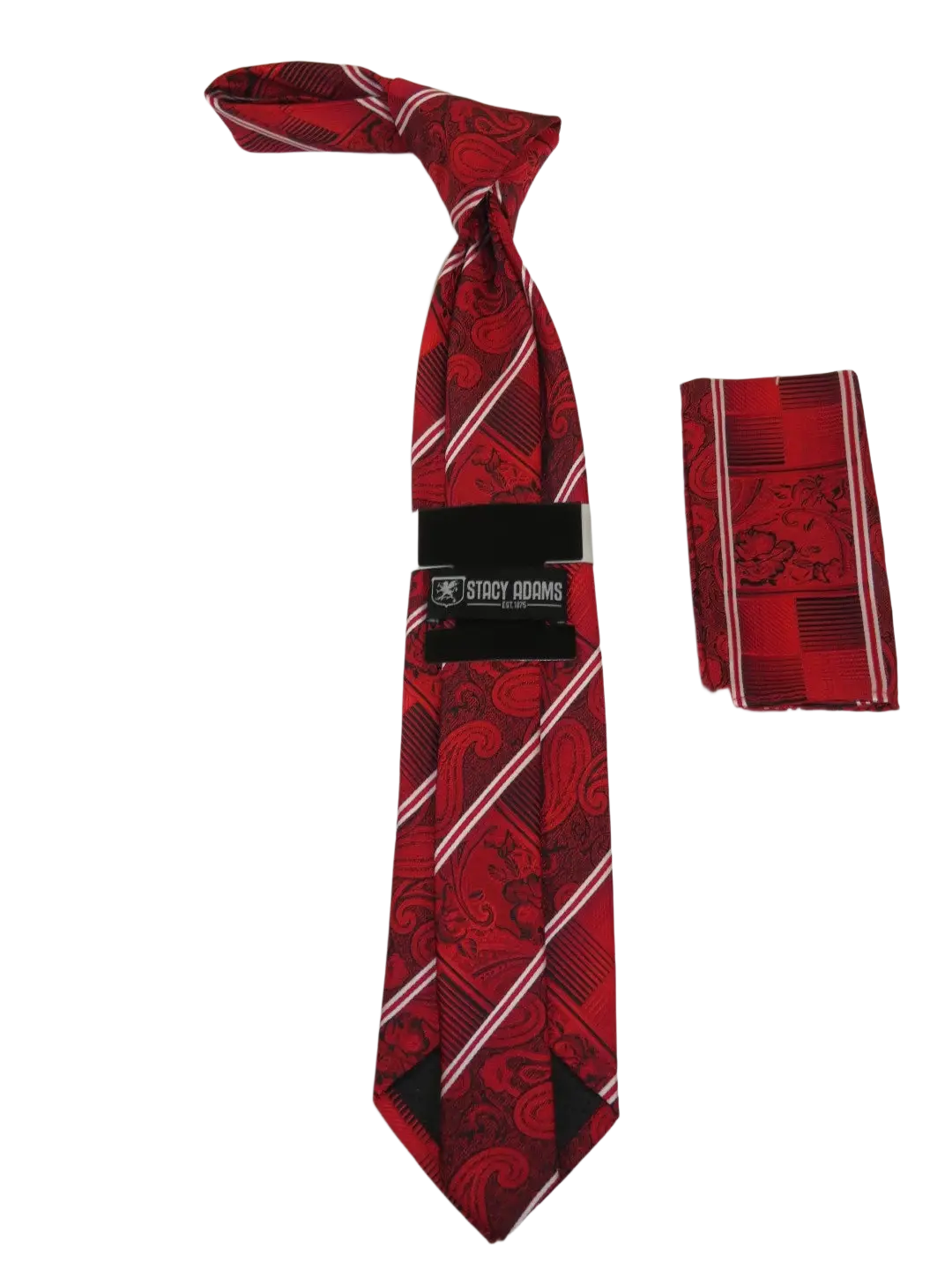 Men's Stacy Adams Tie and Hankie Set Fancy Woven Silky Satin #SAT53 Red