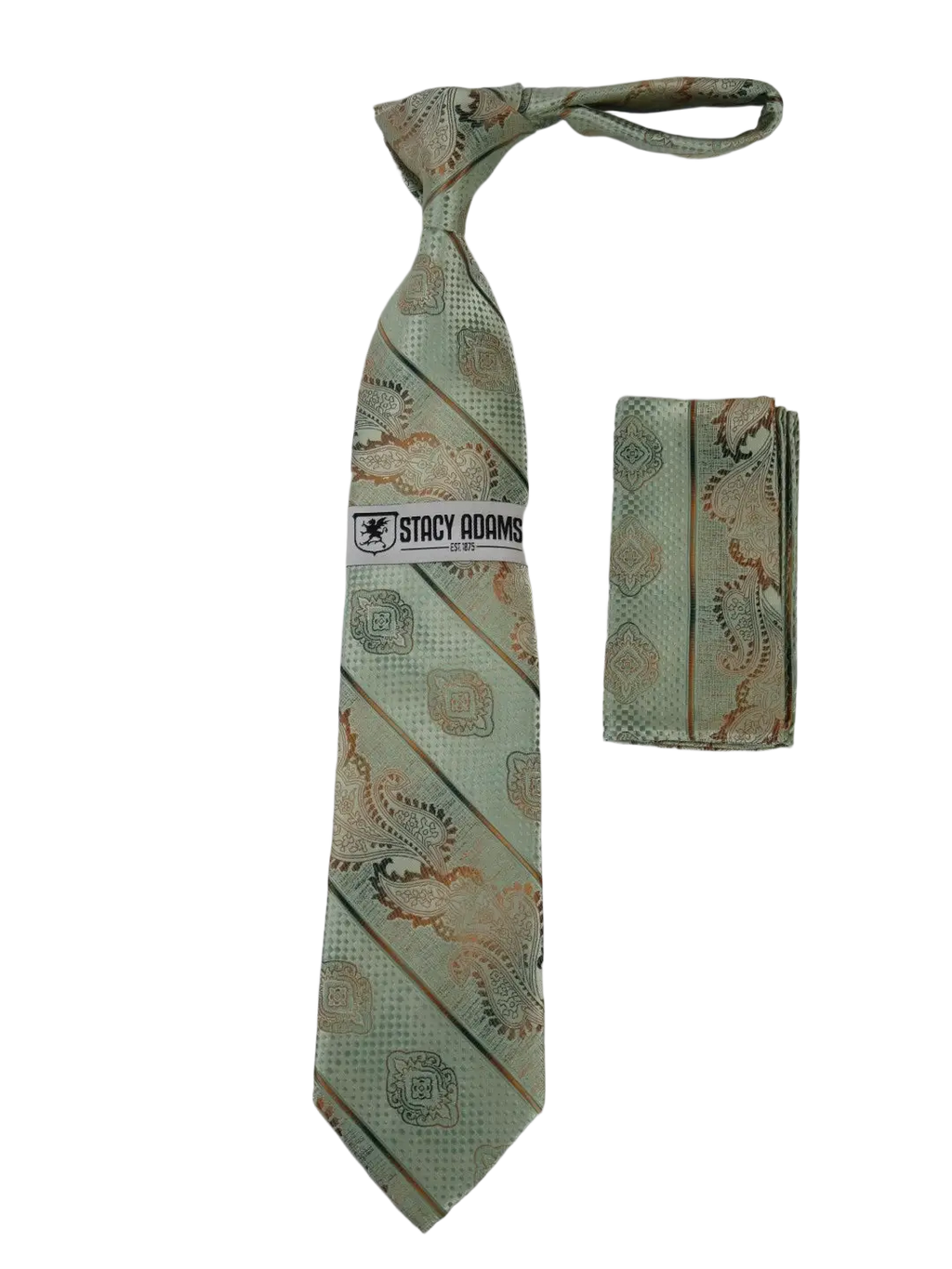 Men's Stacy Adams Tie and Hankie Set Fancy Woven Silky Satin #SAT54 Green