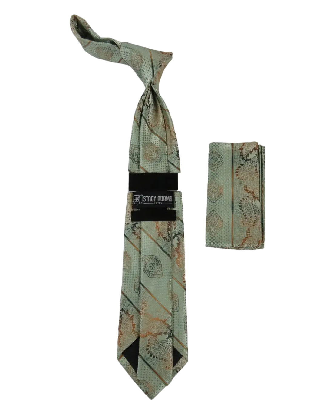 Men's Stacy Adams Tie and Hankie Set Fancy Woven Silky Satin #SAT54 Green
