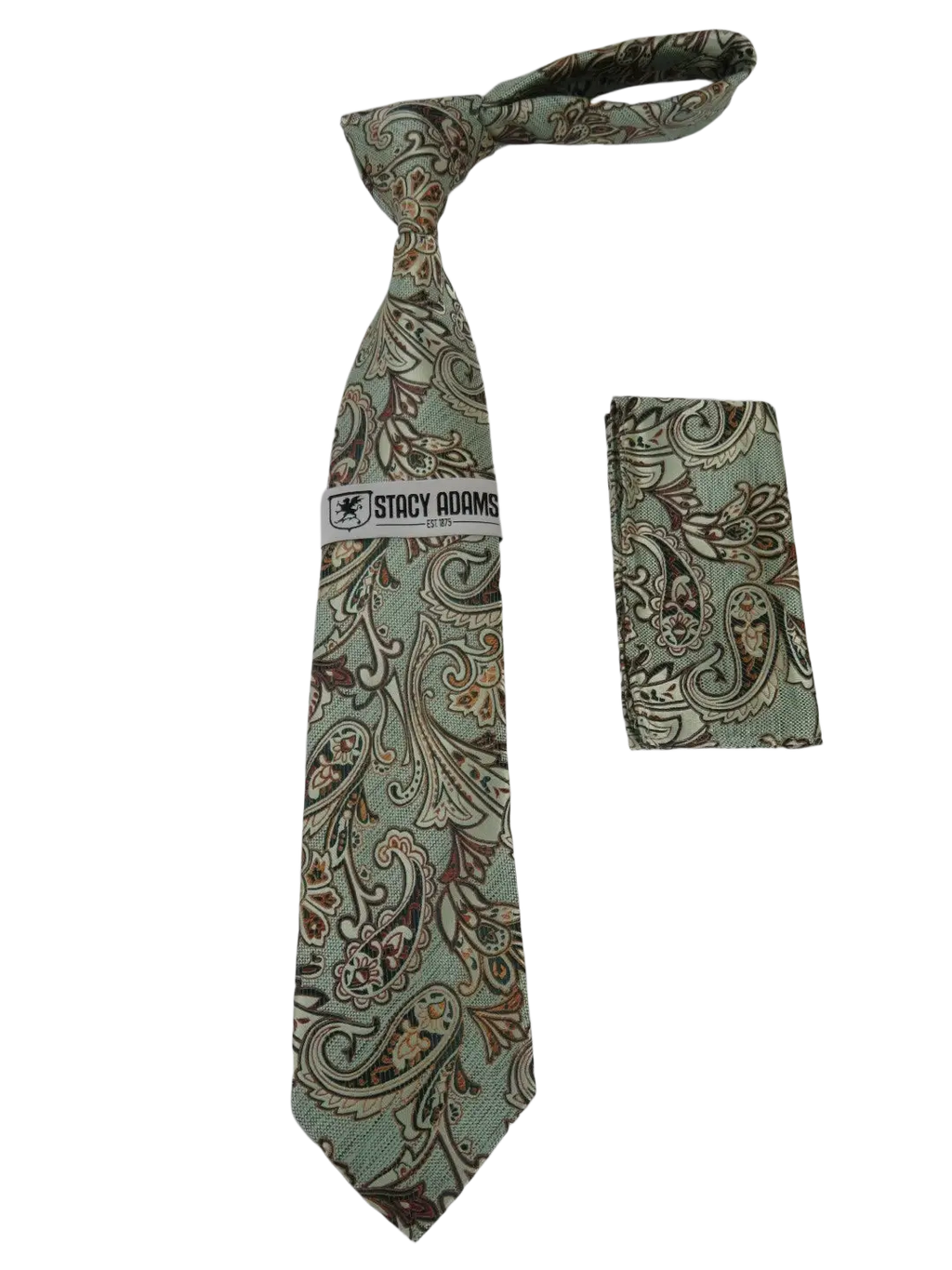 Men's Stacy Adams Tie and Hankie Set Fancy Woven Silky Satin #SAT55 Green