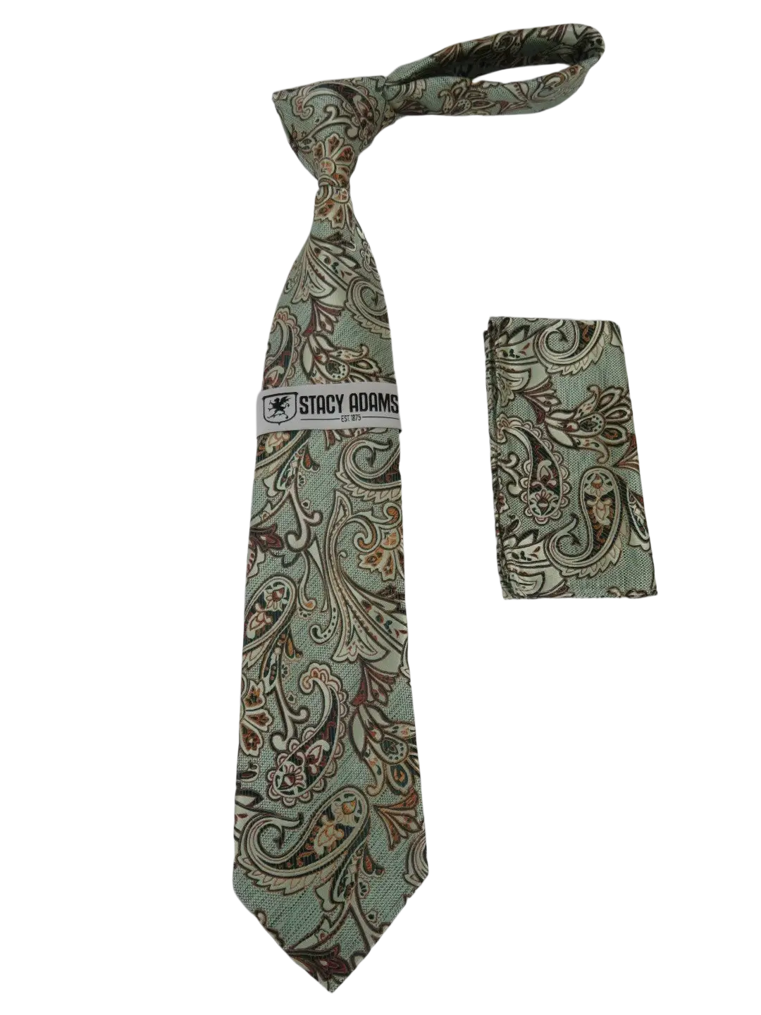 Men's Stacy Adams Tie and Hankie Set Fancy Woven Silky Satin #SAT55 Green