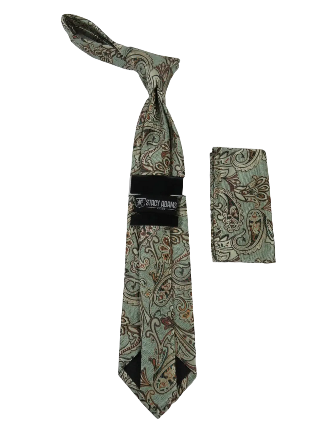 Men's Stacy Adams Tie and Hankie Set Fancy Woven Silky Satin #SAT55 Green
